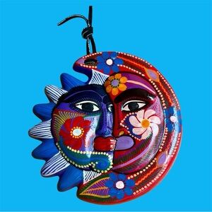 Xalitla, Guerrero, Mexico Sun & Moon Face Terracotta Wall Plaque